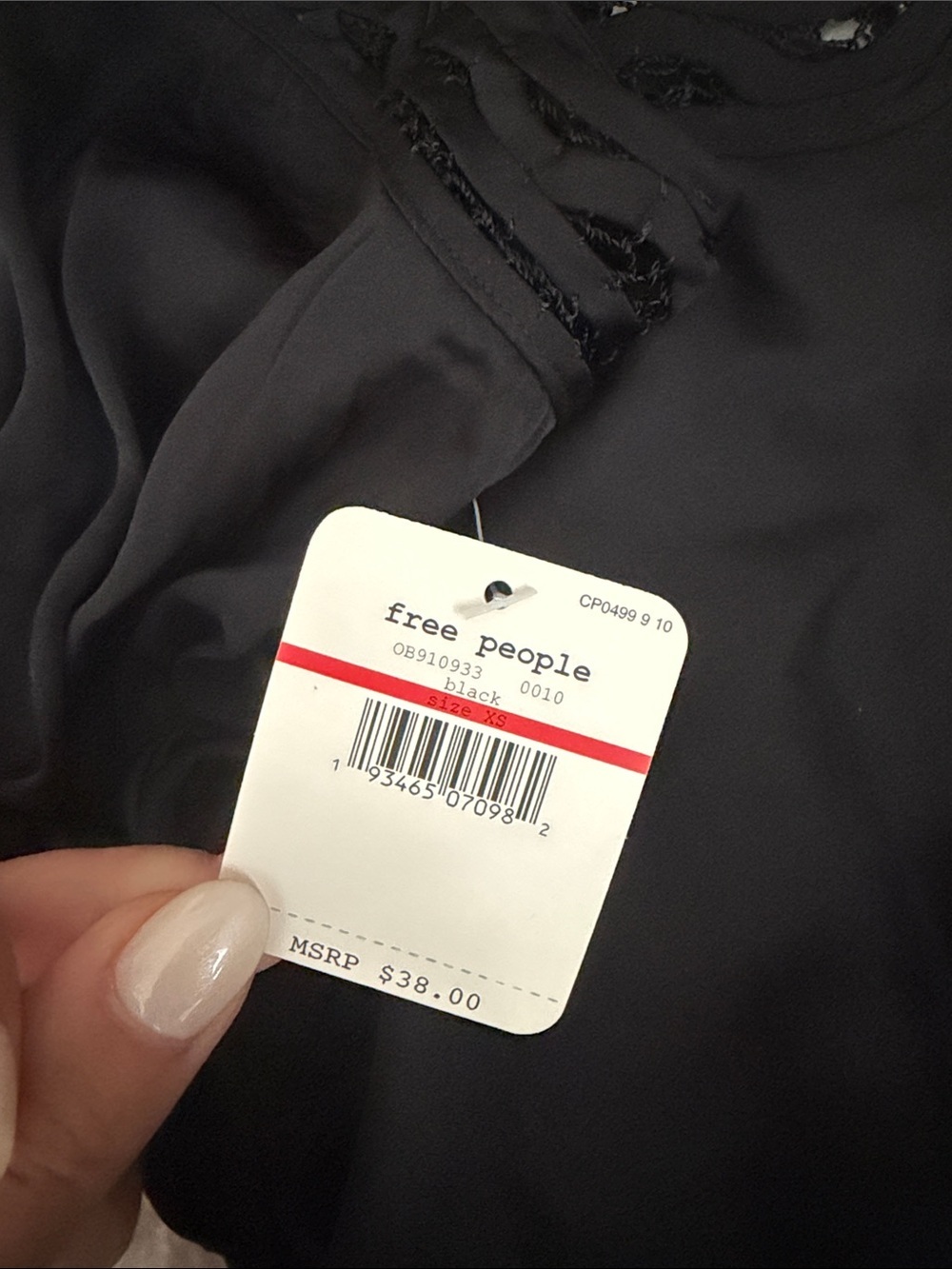 FREE PEOPLE NWT - Lace Trim Black Satin Cami Top - Women - Picture 7 of 7